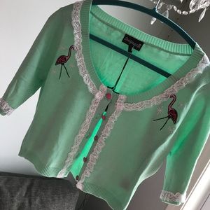 NWT Large Sourpuss Short Sleeve Flamingo Cardigan